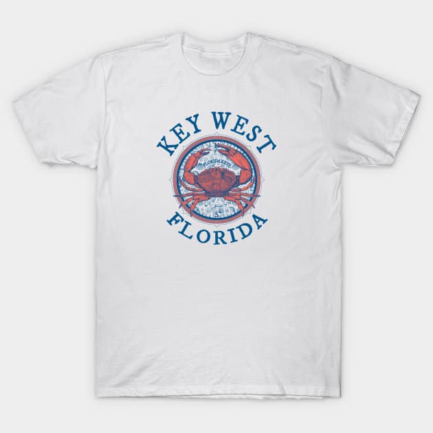 Key West, Florida, Stone Crab on Wind Rose T-Shirt by jcombs